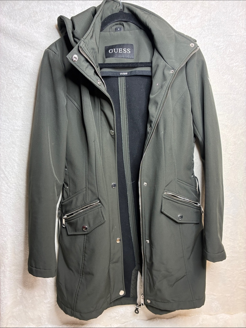 GUESS Olive Green Hooded Trench Coat